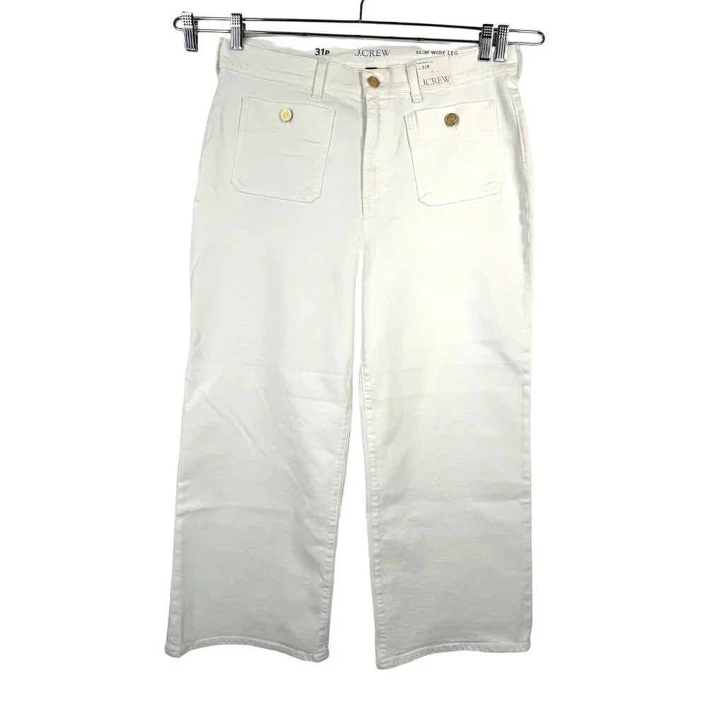 J.Crew Petite sailor slim‎ wide-leg jeans cropped in white sz 31P